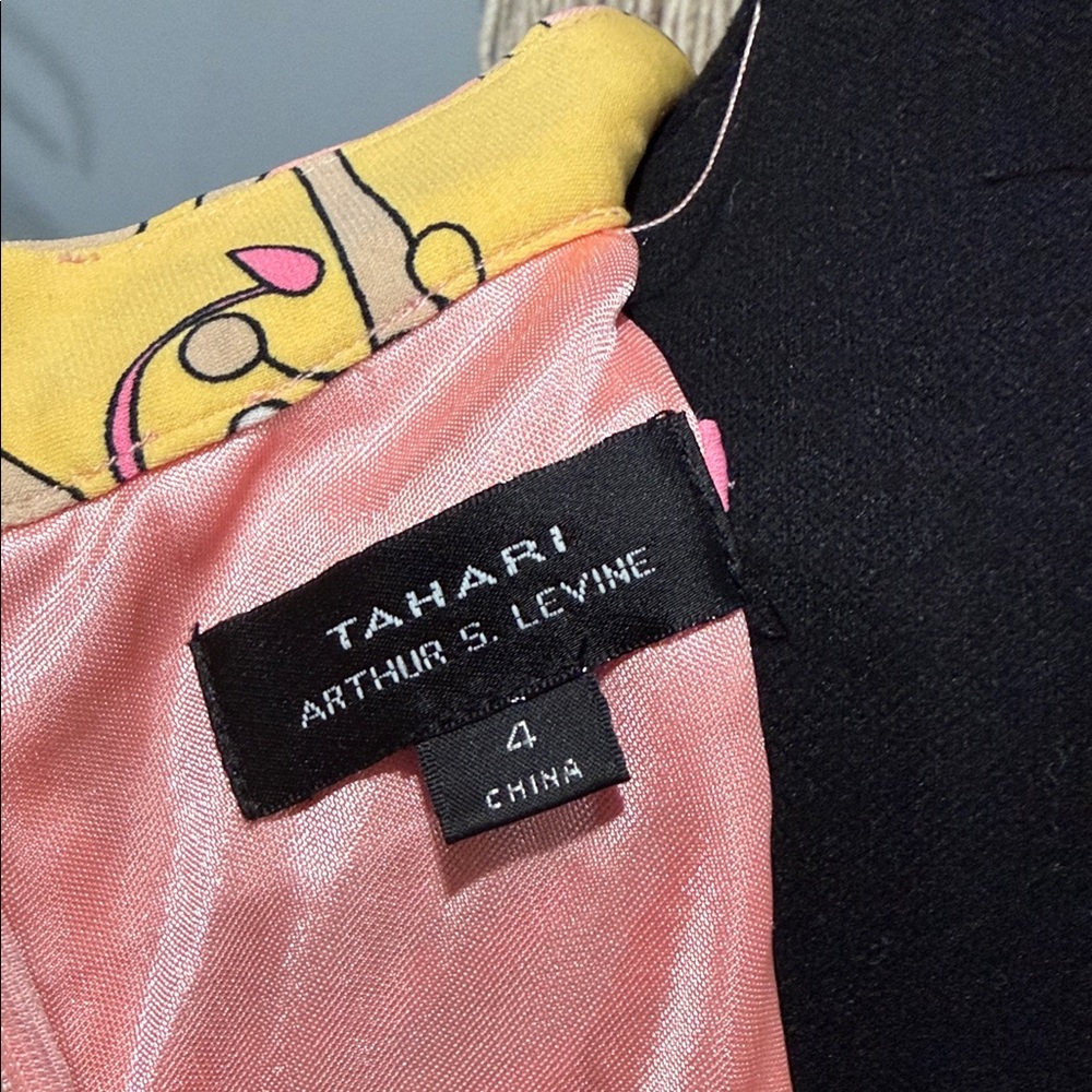Tahari Arthur S. Levine Floral Sheath Dress Pink Yellow Size 4 Belted Retro Mod - Picture 7 of 8